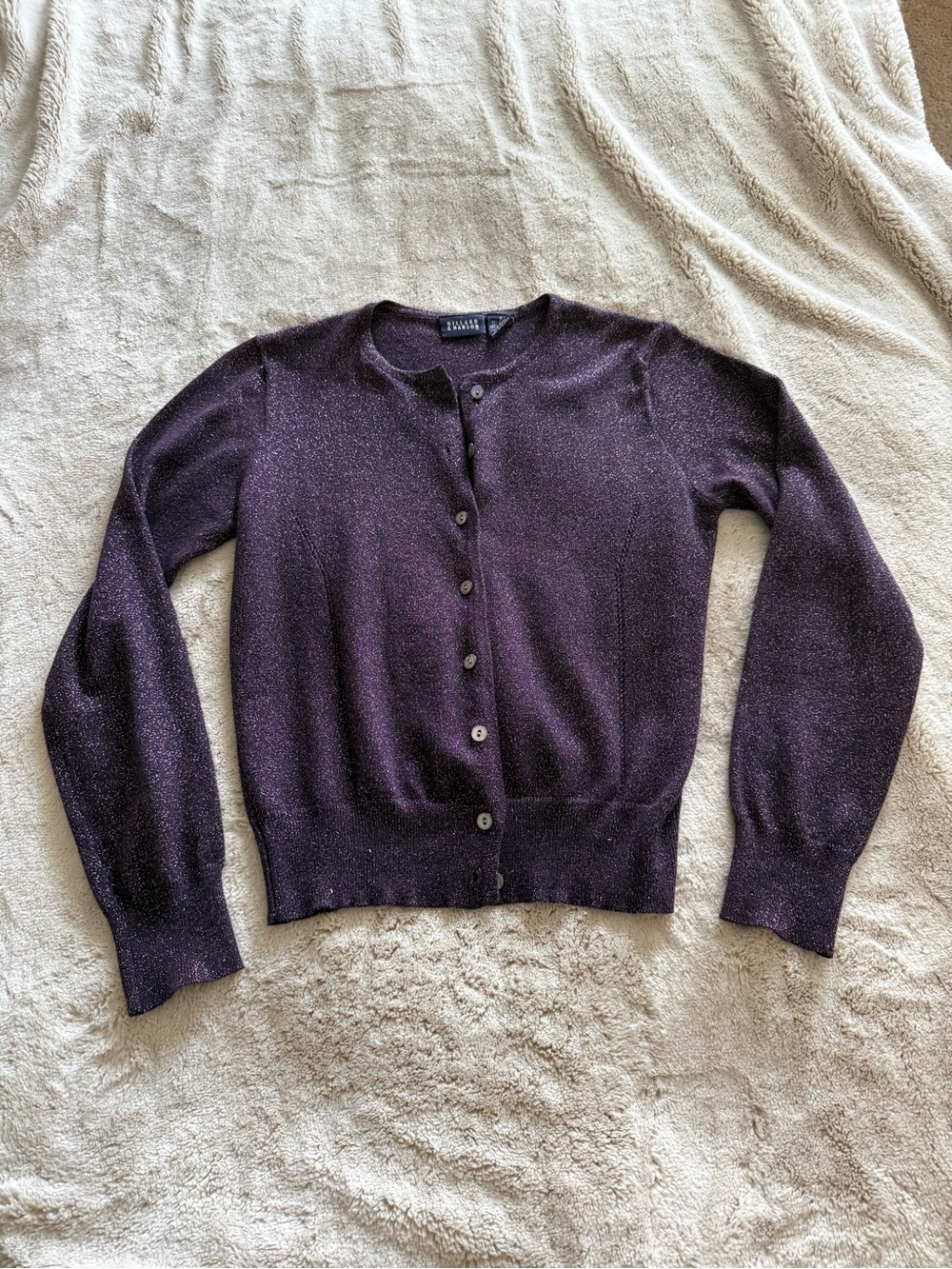 Hillard & Hanson Deep Purple Sparkle Button-Front Cardigan S